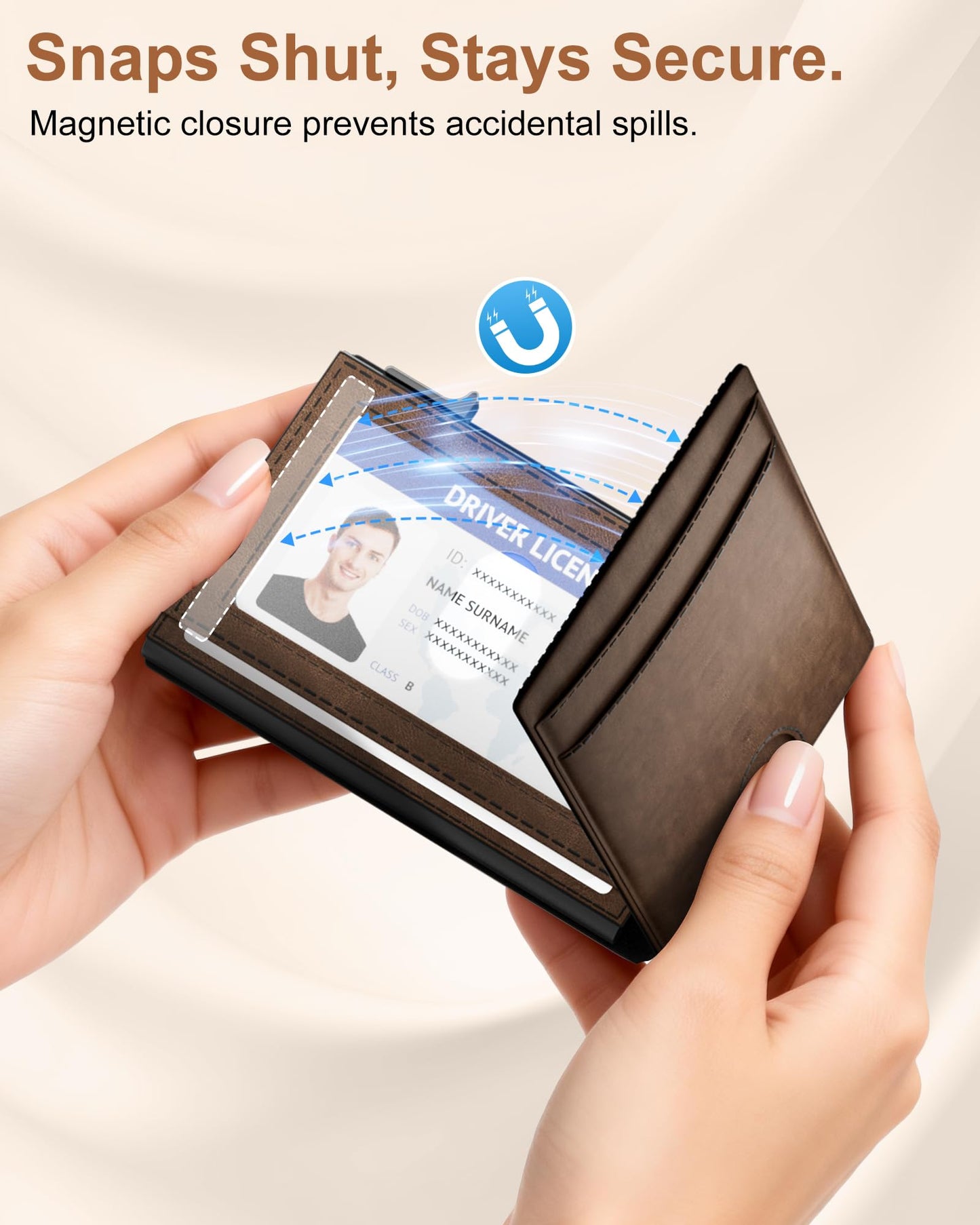 ERUSEHE Wallet for Men: Pop Up Card Case, RFID Blocking, Slim, Minimalist, Genuine Leather, Front Pocket, Smart, Thin, Compact, Magnetic Flap Closure - 2 ID Windows, Up to 12 Cards & 15 Bills (Brown)