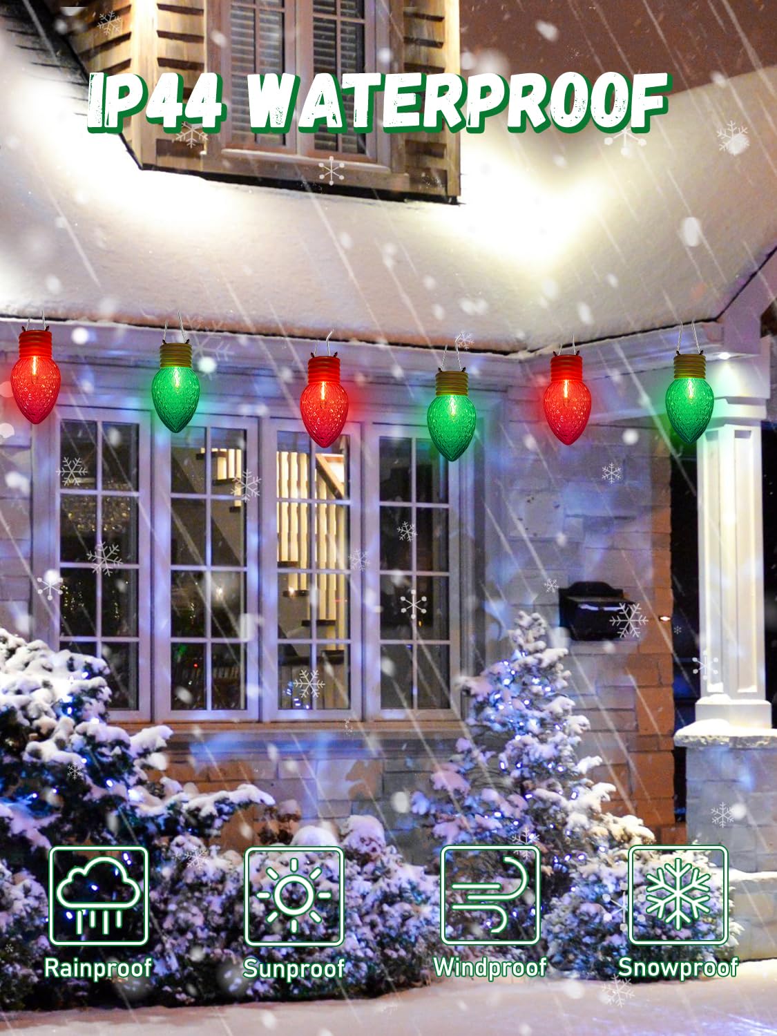 Red and Green Jumbo Christmas Lights, 16FT Big Bulb Christmas Lights with 10 Count 5'' Diamond Red Green LED Bulbs for Xmas Roofline Patio Backyard Decorations