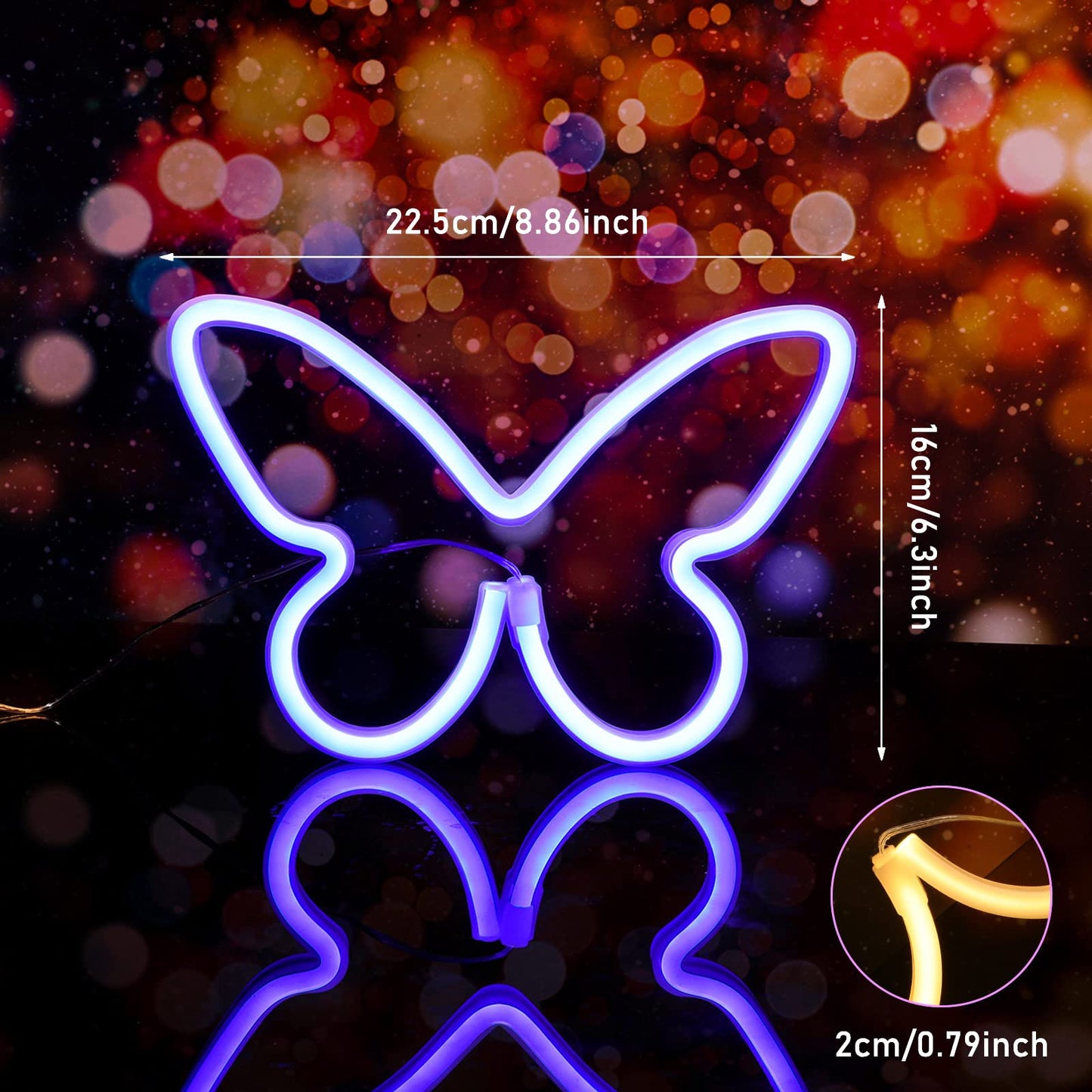 Riakrum 2 Pcs Butterfly Neon Signs LED Light 3AA Battery Powered USB Operated Wall Neon Light Decor Butterfly Wall Art for Christmas Home Bedroom Birthday Party Decor(Blue, Warm White)