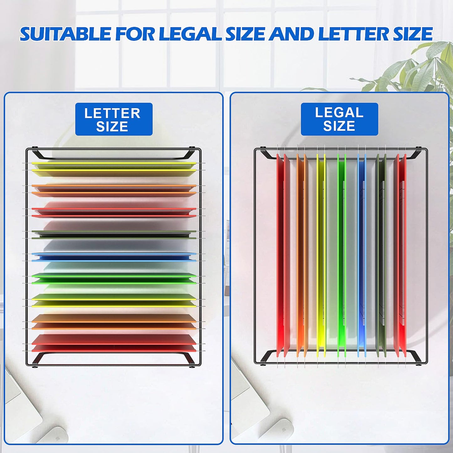 Fun storage 1 Pack Legal and Letter Size Hanging File Folder Frame Desk Organizer Destop Hanging File Frame, Hanging Folder Holder Metal Rack for Filing Cabinet File Drawer, 15.3" L12.4 W9.4 H