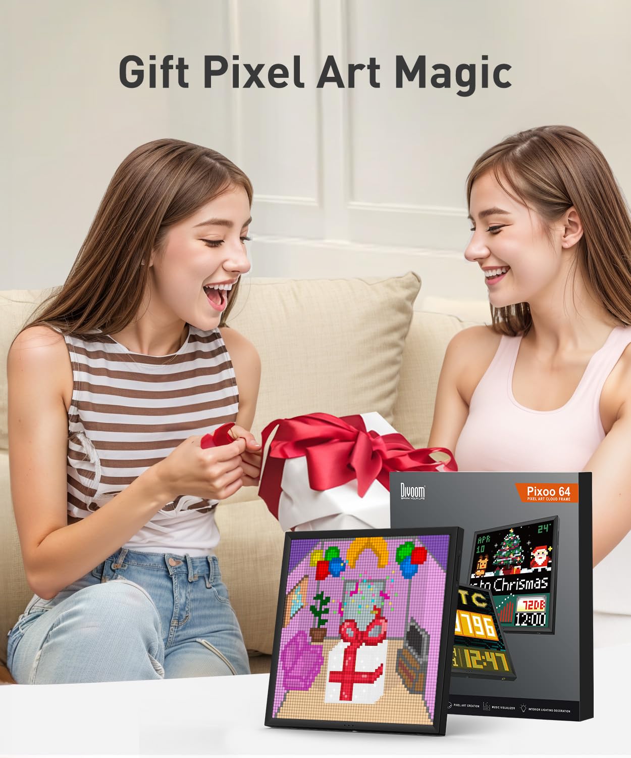 Divoom Pixoo-64 - WiFi Pixel Cloud Digital Frame with APP Control,64 X 64 LED Panel Display Frame for Gaming Room Decoration/Social Media Fans Counter