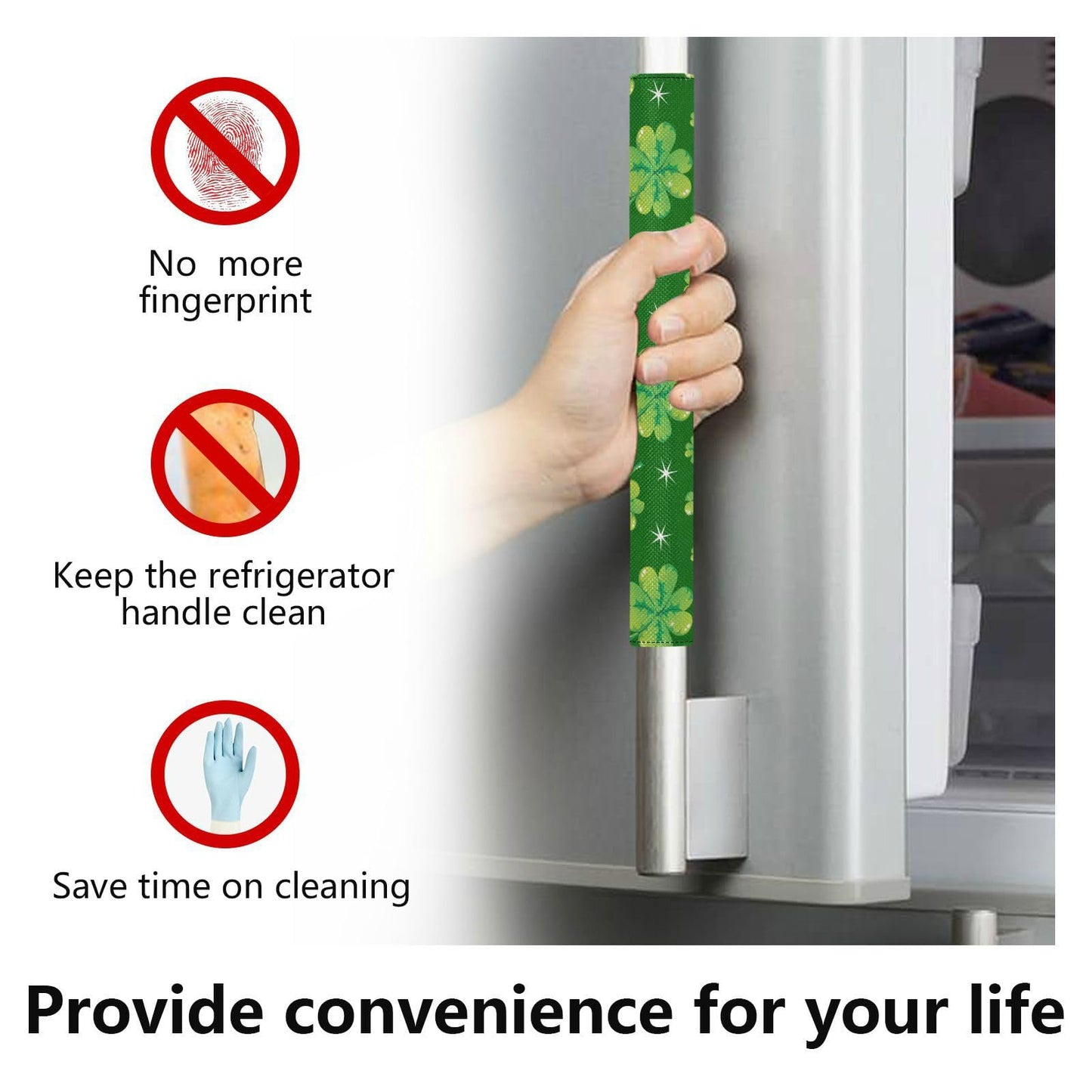 Eionryn St Patricks Day Shamrock Refrigerator Door Handle Covers Clover Stars Green Kitchen Appliances Gloves for Microwave Dishwasher Fridge Door Cloth Protector 2pcs