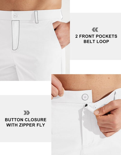 Libin Mens Golf Pants Classic Fit Stretch Work Dress Pants 32" Quick Dry Lightweight Business Casual Trousers Comfort Water Resistant, White, 33W x 32L