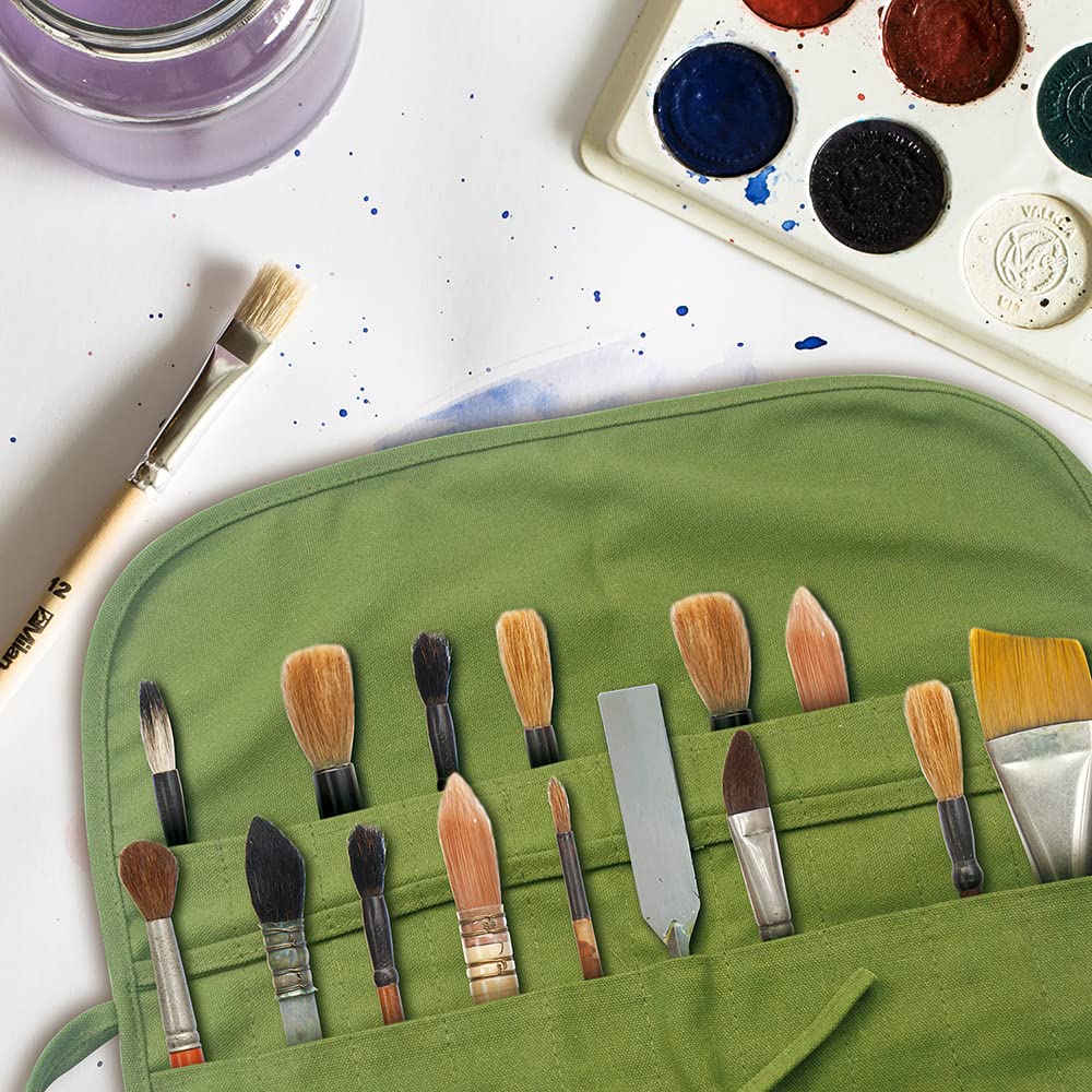 Yongdeli Canvas Paint Brush Organizer - 22 Pocket Holder for Acrylic, Oil, Watercolor & Gouache Artist Brushes
