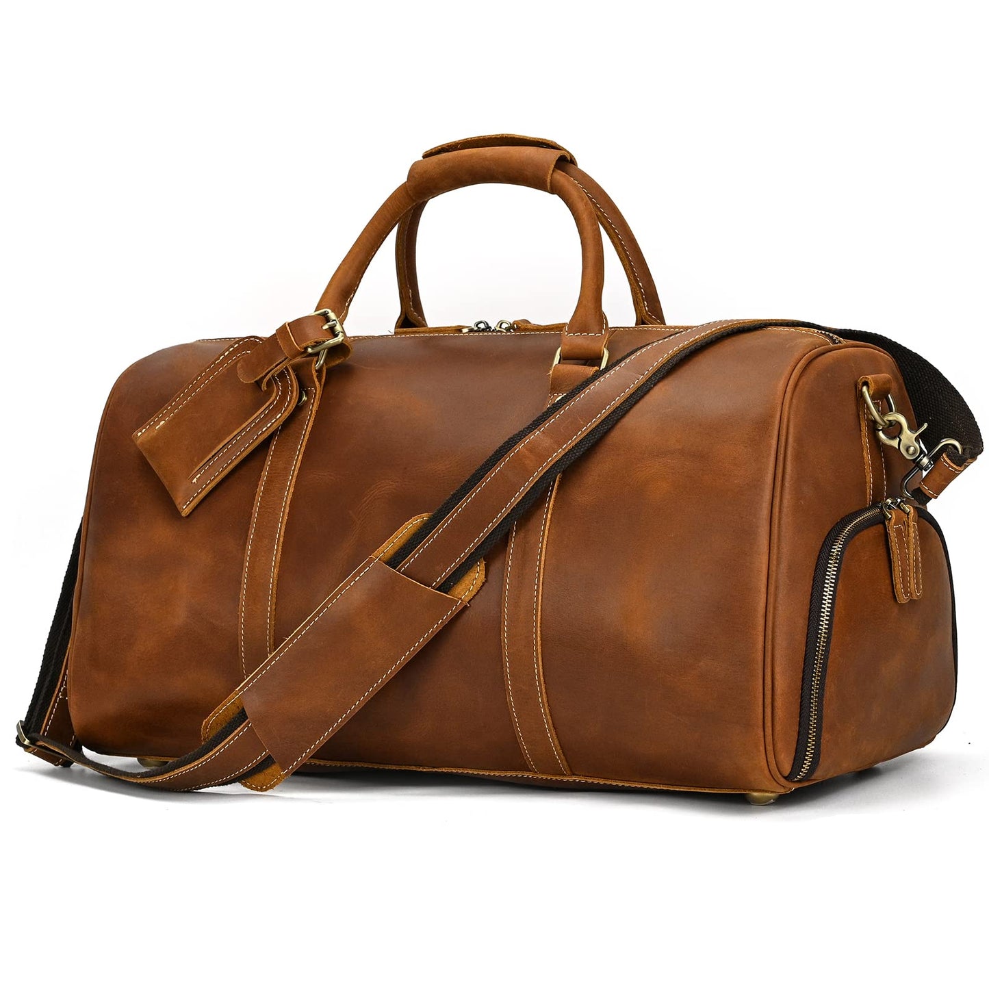 SAIION Leather Duffel Bags for Men and Women, 20 Inch Full Grain Leather Travel Overnight Weekend Duffel, 9804 Light Brown