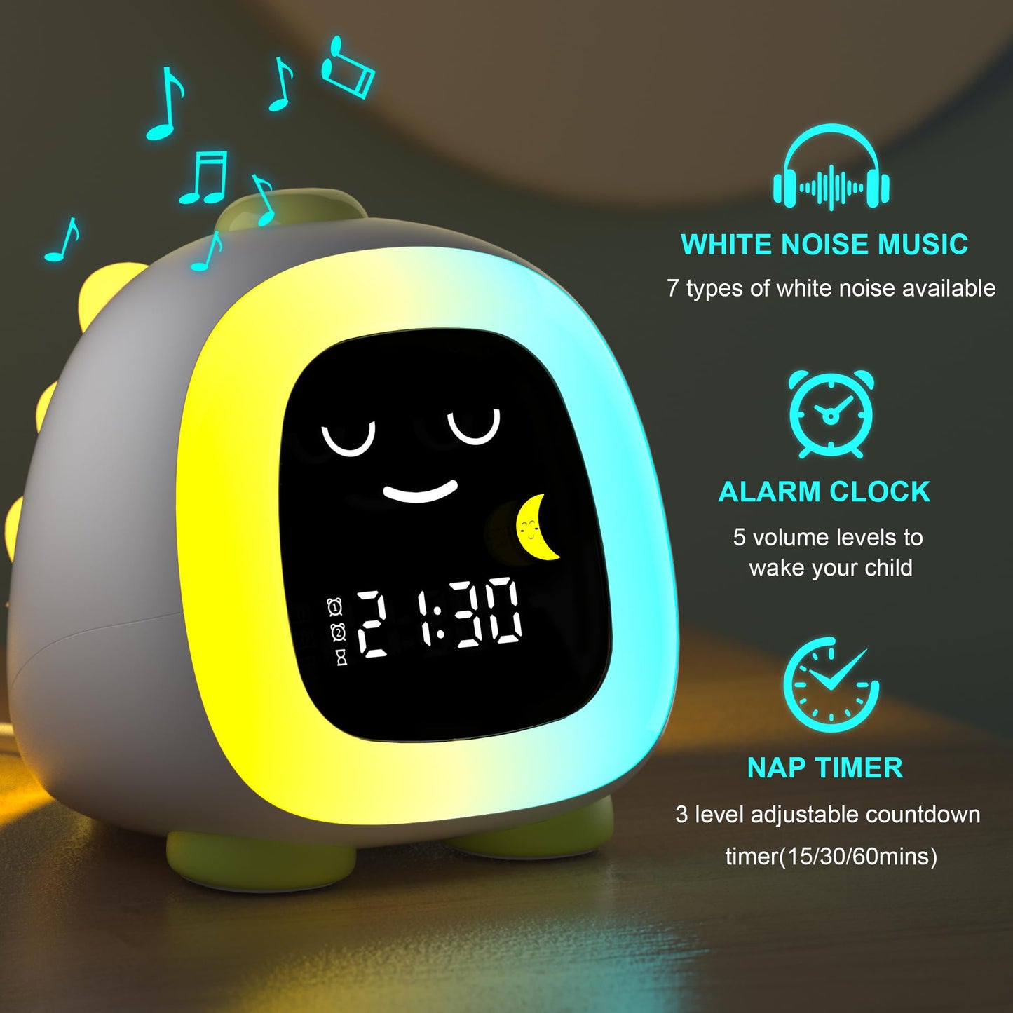 ANALOI Alarm Clock for Kids, Kids Alarm Clock Ok to Wake Cute Night Light for Bedroom, Toddlers Sleep Training Clock Stay in Bed, Dinosaur Birthday Gift for Kids Boys Girls