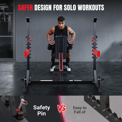 YOLEO Weight Bench with Rack -47.44”Wide Bench Press Set, Safety Catch for Squat, Leg Extension, Preacher Curl & Flat/Incline/Decline Full Body Workout Bench, Adjustable Olympic Weight Benches for Home Gym