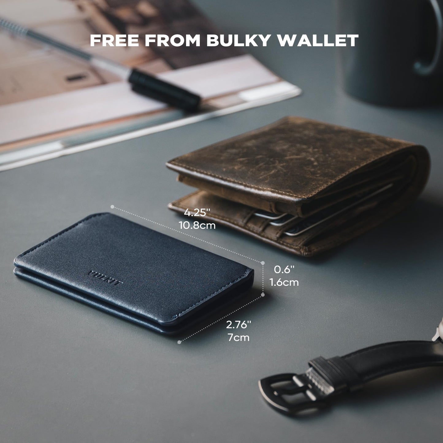 VULKIT Slim Minimalist Card Holder RFID Blocking Leather Credit Card Holder Front Pocket Wallet Magnetic Closure