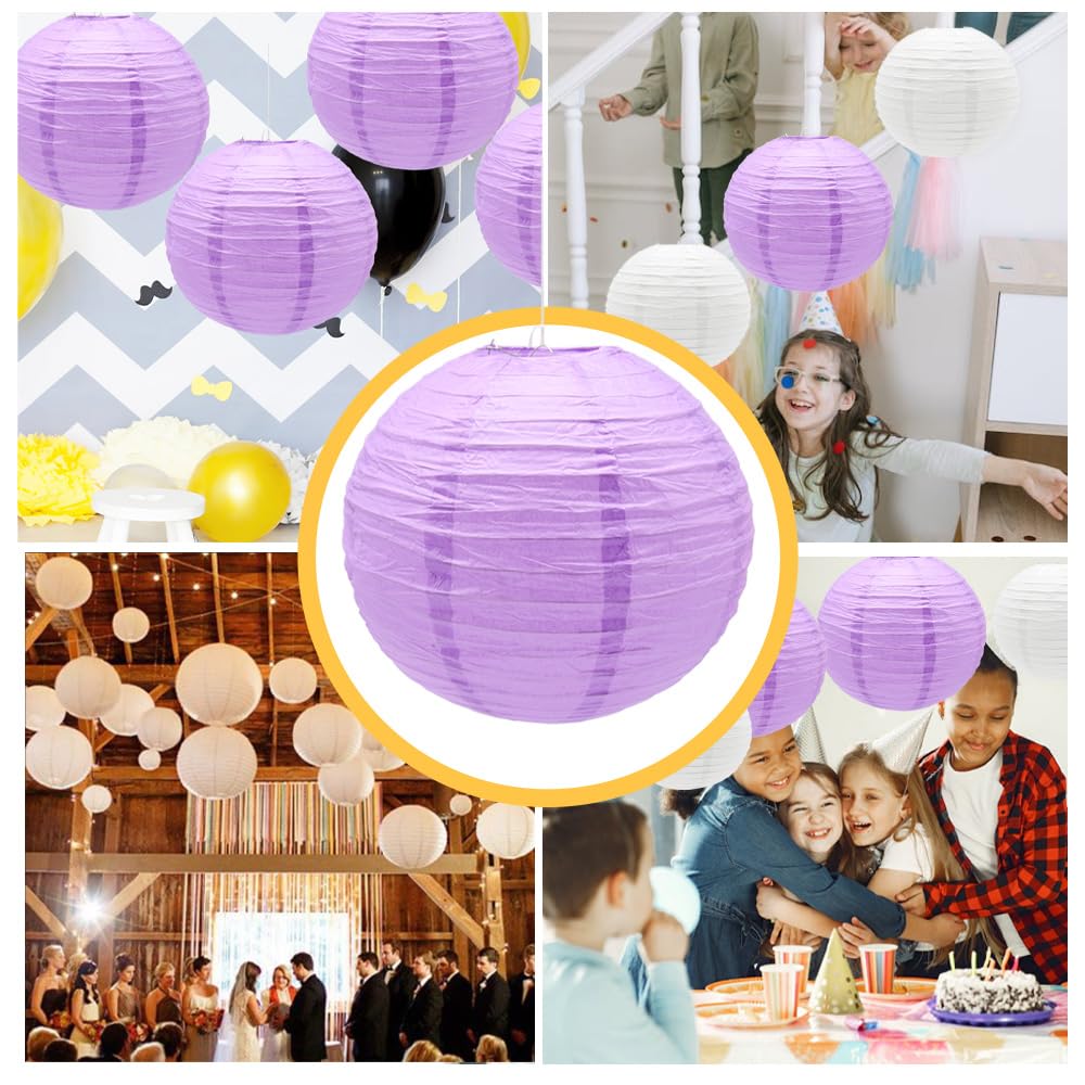 Ruidee 6Pcs Paper Lanterns Decorative Round Hanging Paper Lanterns for Birthday, Wedding, Christmas Xmas, Bridal, Home Decor, Party Decoration（12in/Purple）