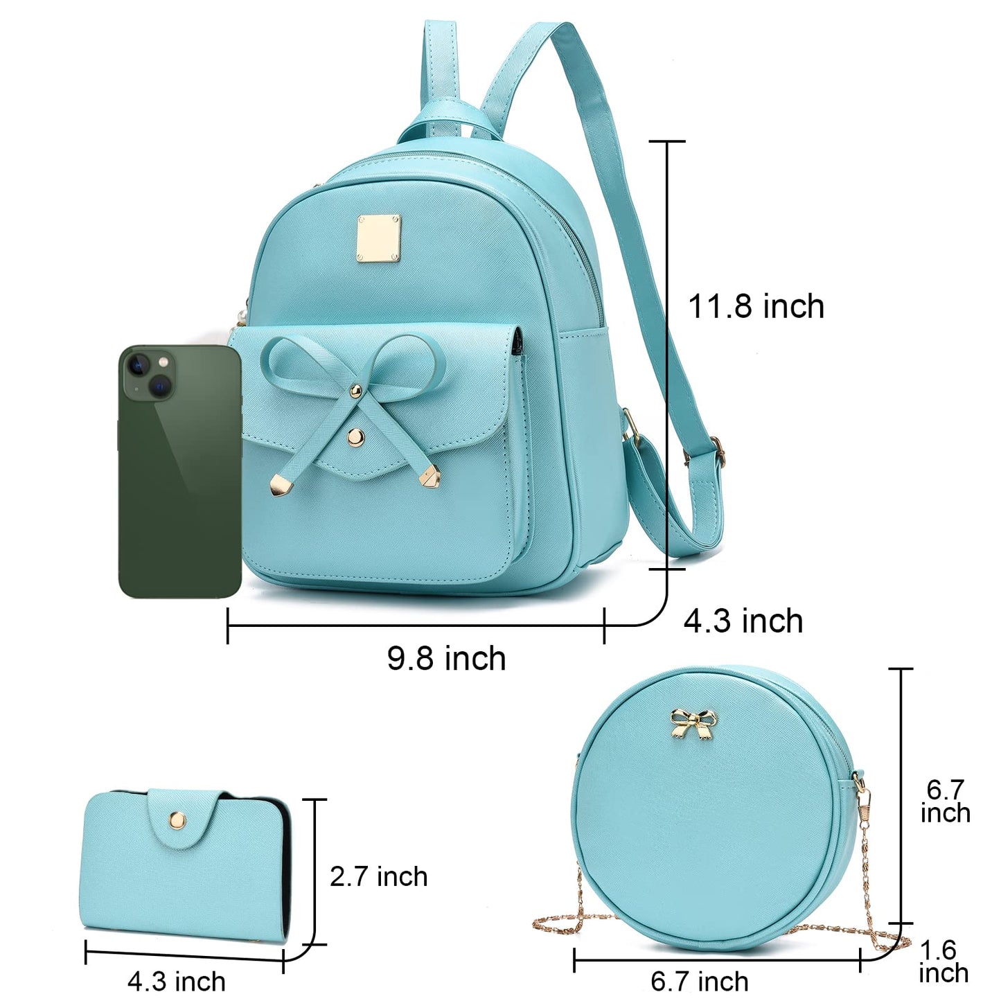 I IHAYNER Girls Bowknot 3-Pieces Fahsion Leather Backpack Backpack Purse for Women Rucksack for Ladies Shoulder Bag Orange