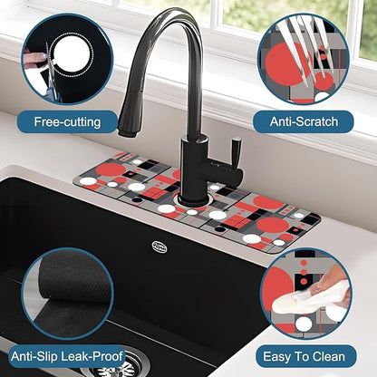 Abstract Geometric Sink Faucet Absorbing Mat Vintage Tile Super Absorbent Fast