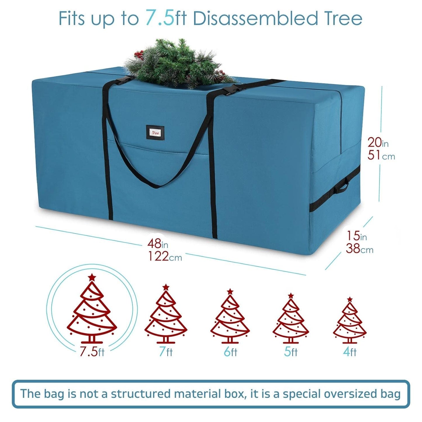 Hearth & Harbor 7.5 ft Christmas Tree Storage Bag - Artificial Christmas Tree Bag with Reinforced Handles, Dual Zipper, Wide Opening - Large Storage Container for Trees and Decorations, 2 Piece set
