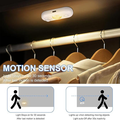 LED Motion Sensor Light Indoor, Magnetic Under Cabinet Lighting Warm White, Dimmable Rechargeable Puck Lights for Closet, Kitchen, Stairs(4 Pack)