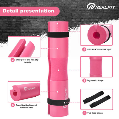 NEALFIT Barbell Pad Squat Pad for Squats—Squat Bar Pad—Great for Weightlifting,Lunges and Hip Thrusts—Foam Sponge Pad—Fit Standard and Olympic Bars Perfectly (Pink)
