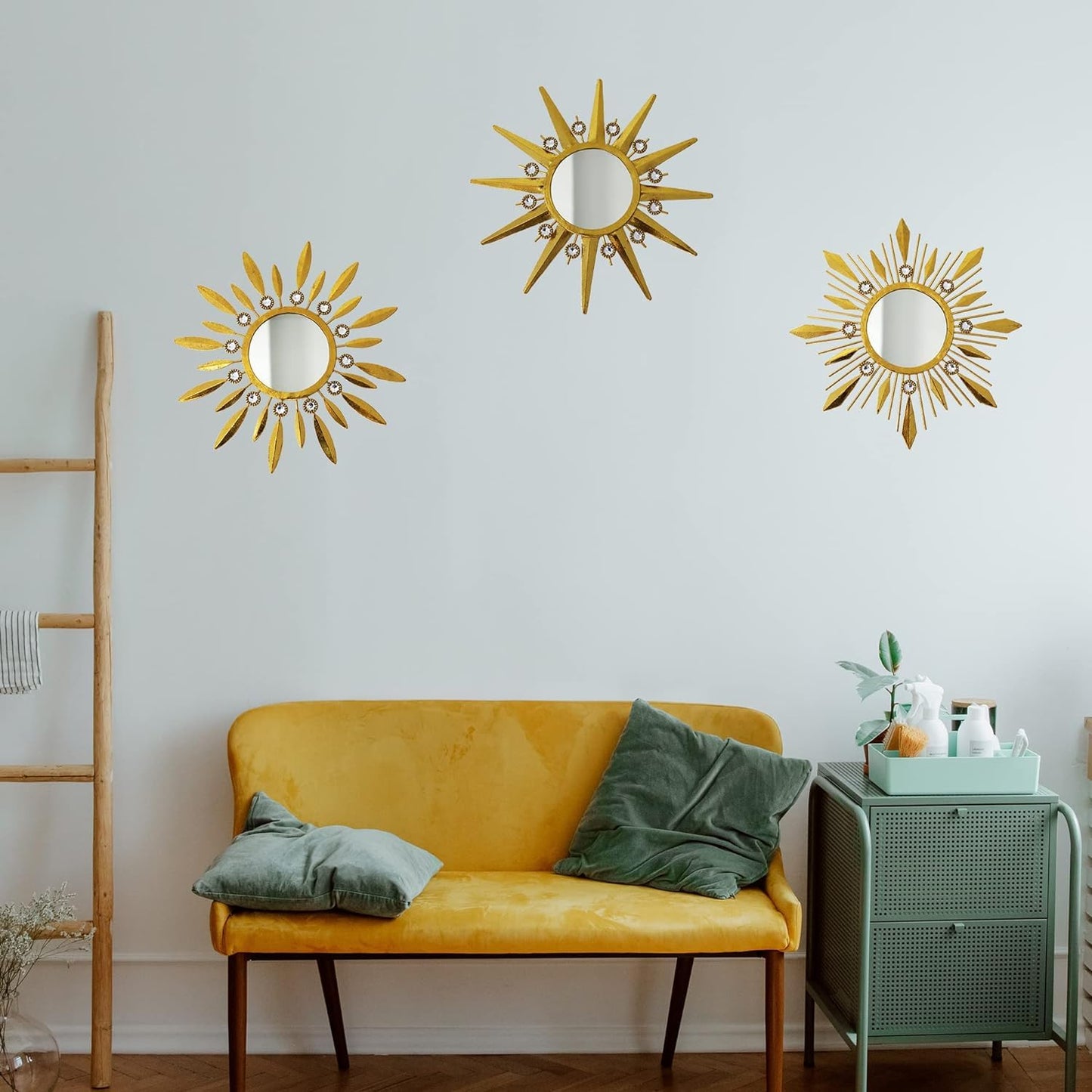 Champagne Gold Round Mirrors for Wall Art Pack of 3 Decorative Mirror