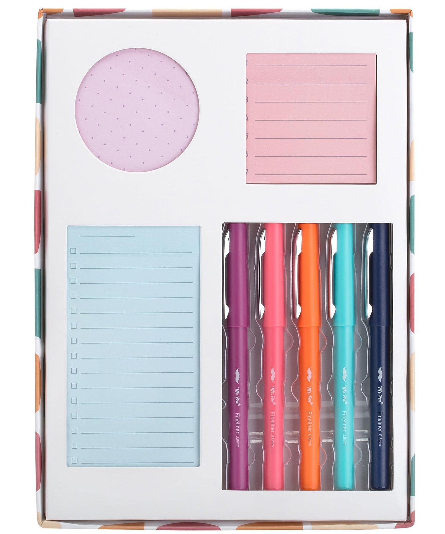 Mr. Pen- Sticky Notes Set Gift Box, Felt Tip Pens, Dotted Round, Lined & to Do List Self-Stick Sticky Pads for Bible Study, Office, School, Planning, Journaling & Organization