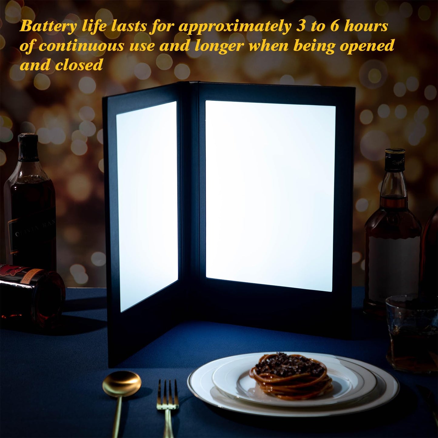 Yiyiring LED Menu Covers 8" x 10.5" LED Backlit Light Double Panel Menu Holder PU Leather Folder Fits Paper for Restaurant Hotel Club Bar Wine