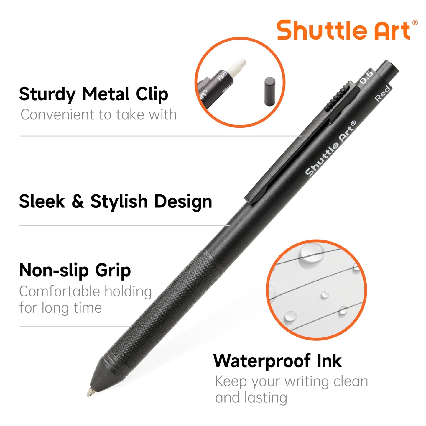 Shuttle Art 4 in 1 Gravity-activated Multicolor Pen, 2 Pack Retractable Ballpoint Pens with 1.0mm Black Blue Red Ink and 0.5mm Mechanical Pencil, Pens Gift Set for Writing Note Taking School Office