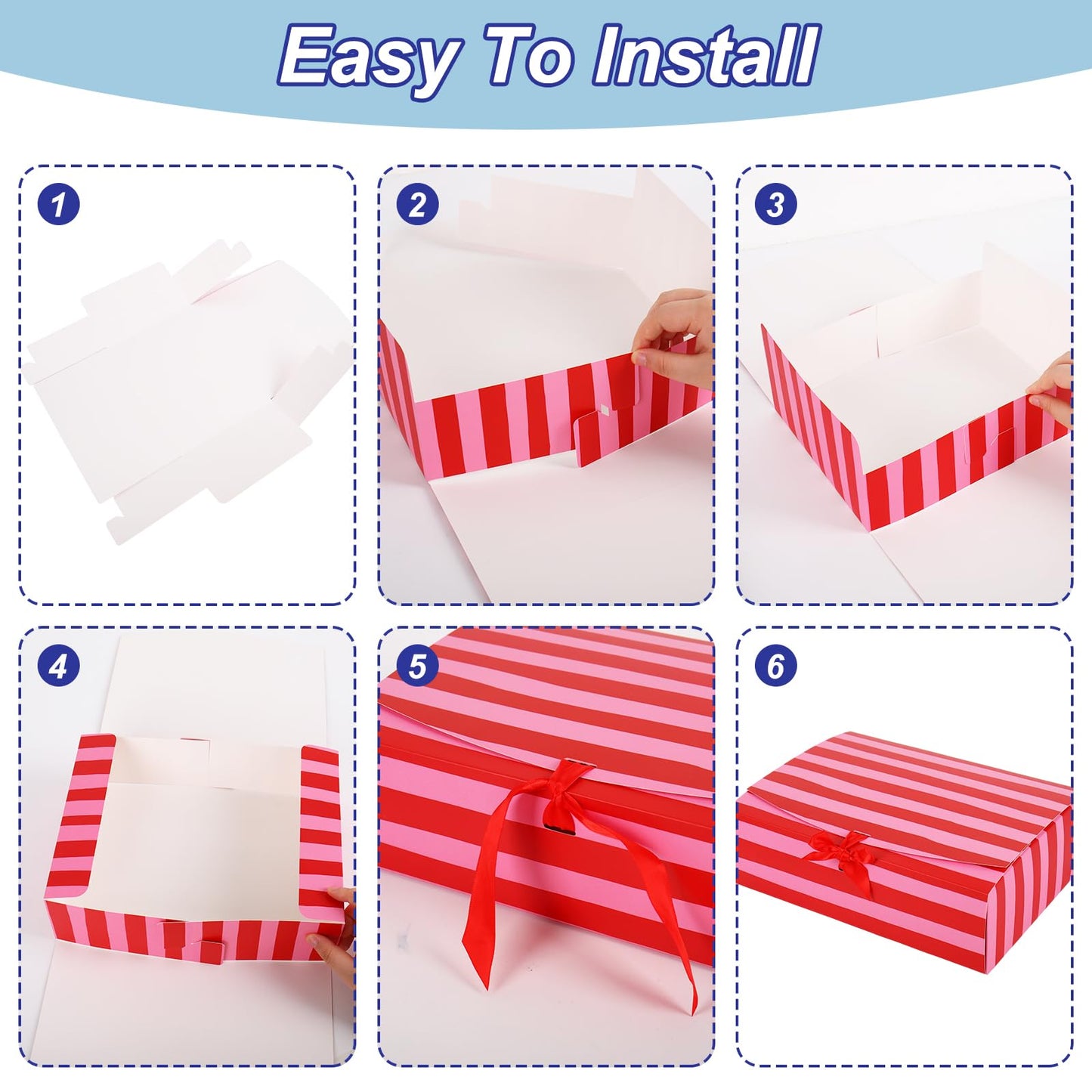 Whaline 16Pcs Stripe Treat Boxes with Lid & Ribbon Closure Colorful Summer Striped Gift Paper Box Empty for Cookies Candy Wedding Birthday Baby Shower Pool Party Favors