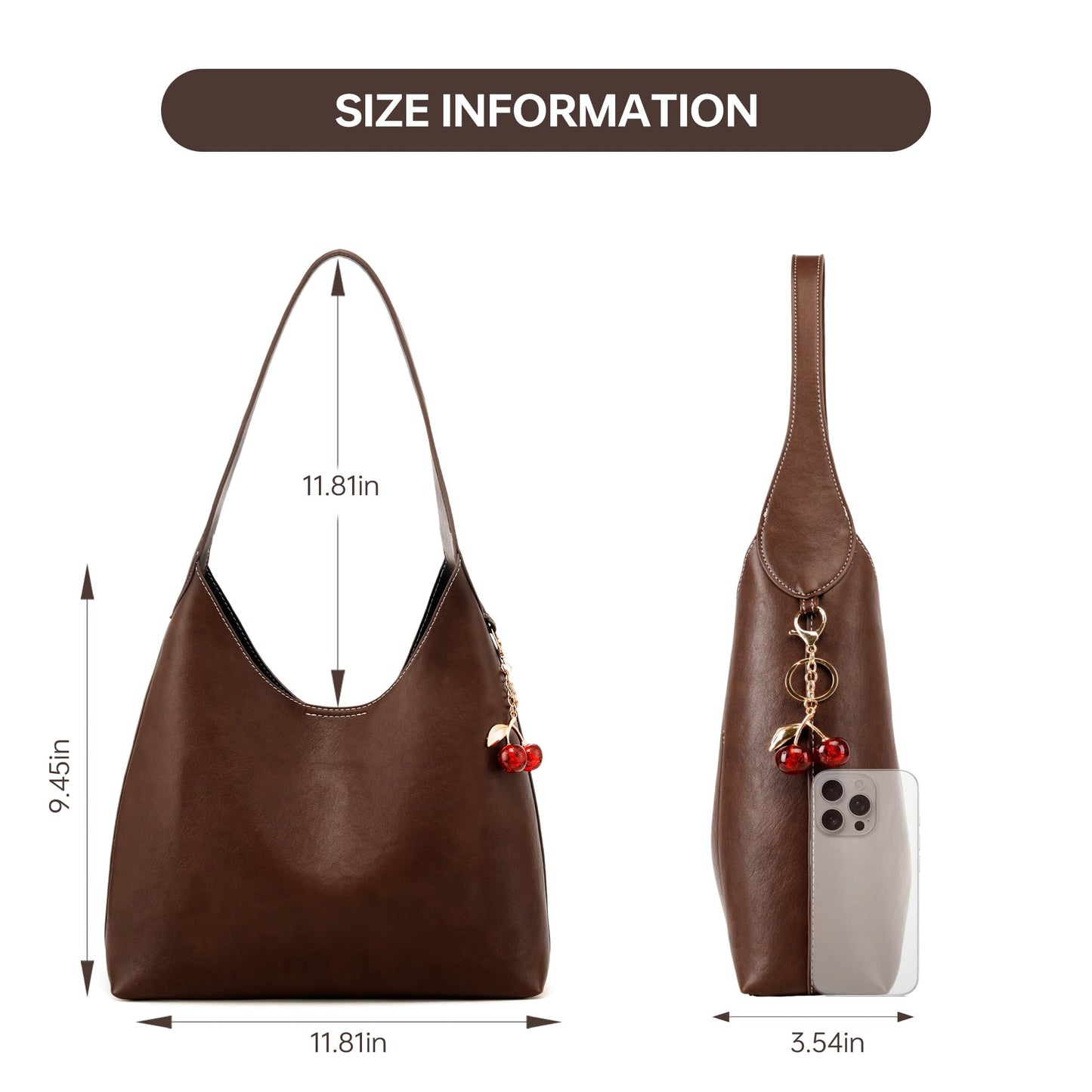 Goinsound Hobo Bags for Women Slouchy Tote Purse with Cherry Charm Trendy Designer Handbag for Fall Fashion