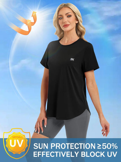 BKRIVE Workout Tops for Women Short Sleeve Sun Protection UPF 50+ Quick Dry Hiking Women's Athletic Shirts Black L