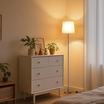 Floor Lamp with White Fabric Shade - Color Chaning Standing Lamp with Foot Switch, 3 Color Temps, 9W E26 LED Bulb Included, 62" Floor Reading Light for Living Room Bedroom Office Corner