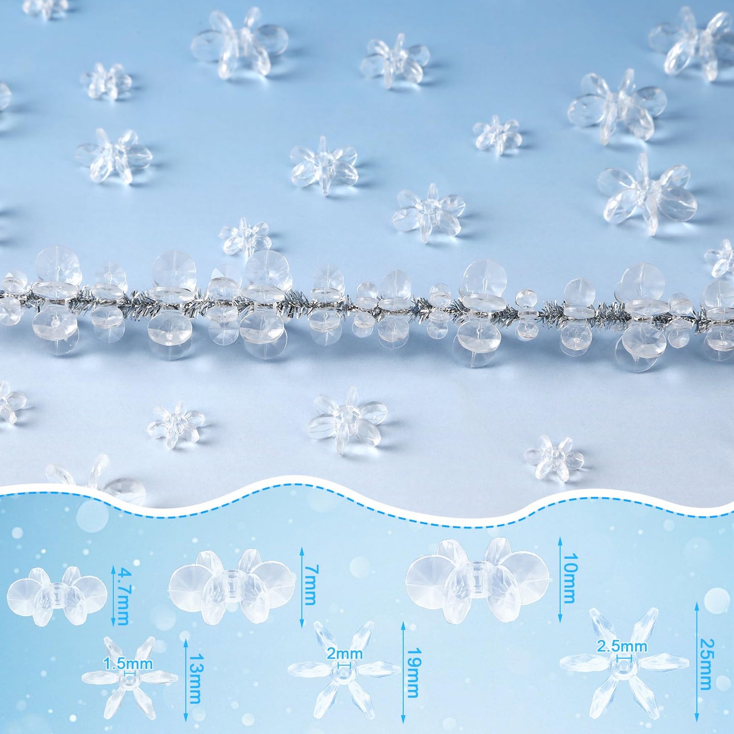 Augshy Christmas Beaded Ornament Kit, 400pcs Crystal Transparent Sunburst Beads Snowflake Clear Beads Bulk for Jewelry Making DIY Crafts Christmas Tree Wreath Candy Cane Holiday Decorations