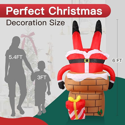 6FT Christmas Inflatables Decorations Outdoor，Blow Up Santa Claus Stuck in The Chimney with Built-in LEDs Lights for Indoor Holiday Party Yard Garden Lawn Décor