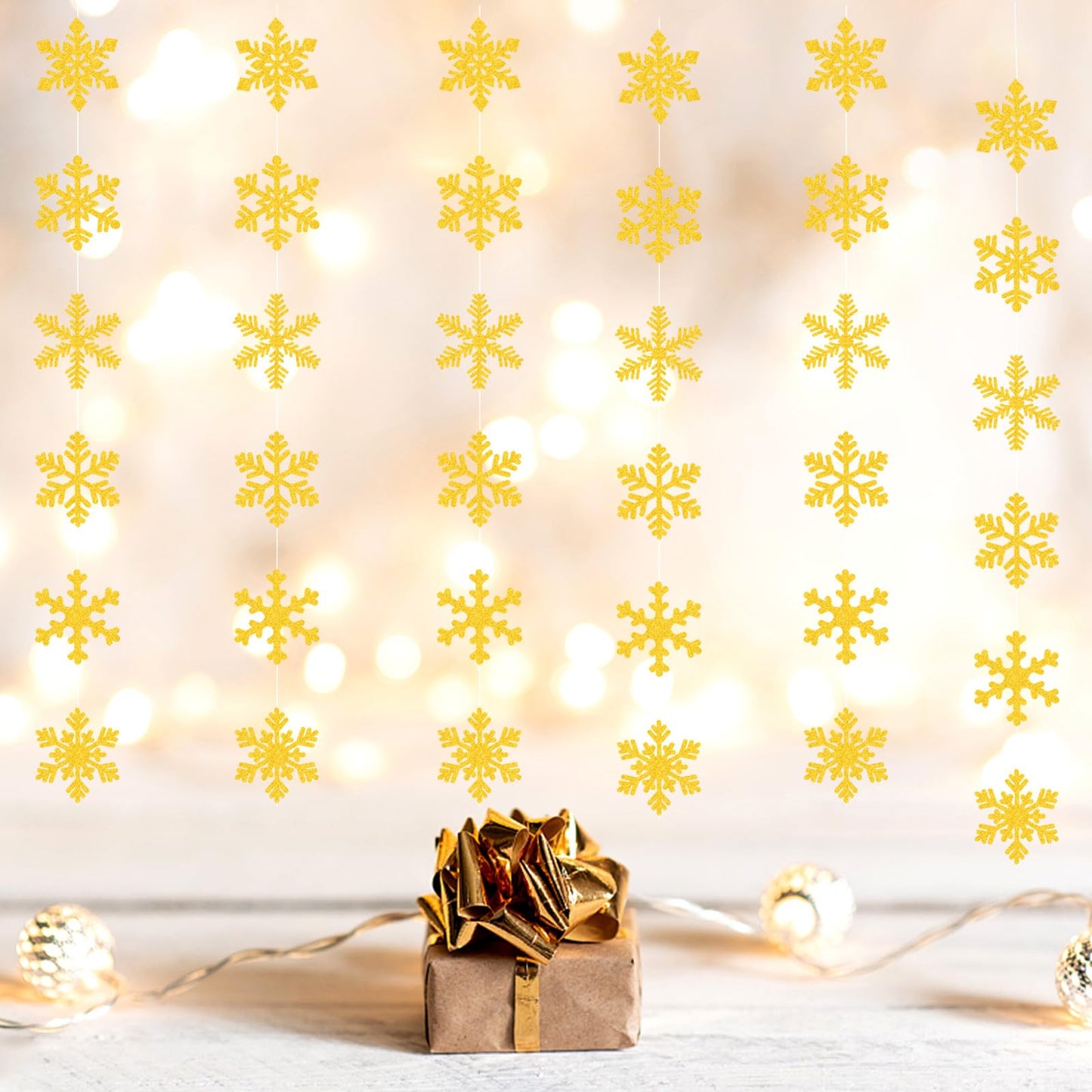 Gold Snowflake-Snow Christmas Party-Decorations Garland - 6pcs Winter Girl Boy Birthday New Year Hanging Decoration Streamers Banner, Wonderland Party Supplies Decor Panduola