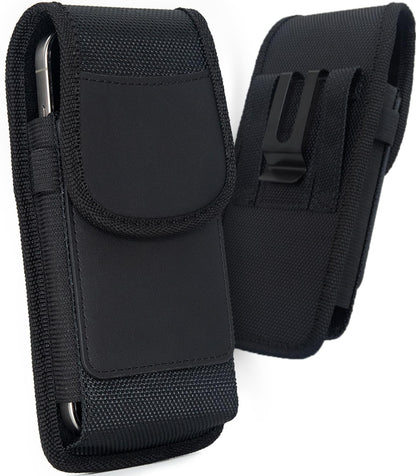 URDIKKG Phone Holster Pouch Compatible with iPhone 17/16/15/14/13 Pro Max and Plus Models, Galaxy S25/S24/S23/S22 Plus & FE, Cell Phone Belt Holder with Card Holder and Magnetic Closure, L-Black