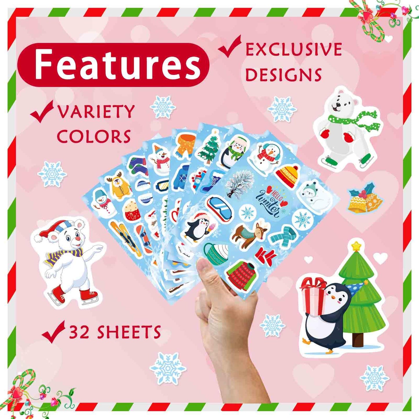 564 PCS Winter Stickers for Kids, Hello Winter Theme Stickers with Christmas Tree Snowman Snowflake Penguin, Winter Holiday Stickers for Gifts Christmas Party Favors