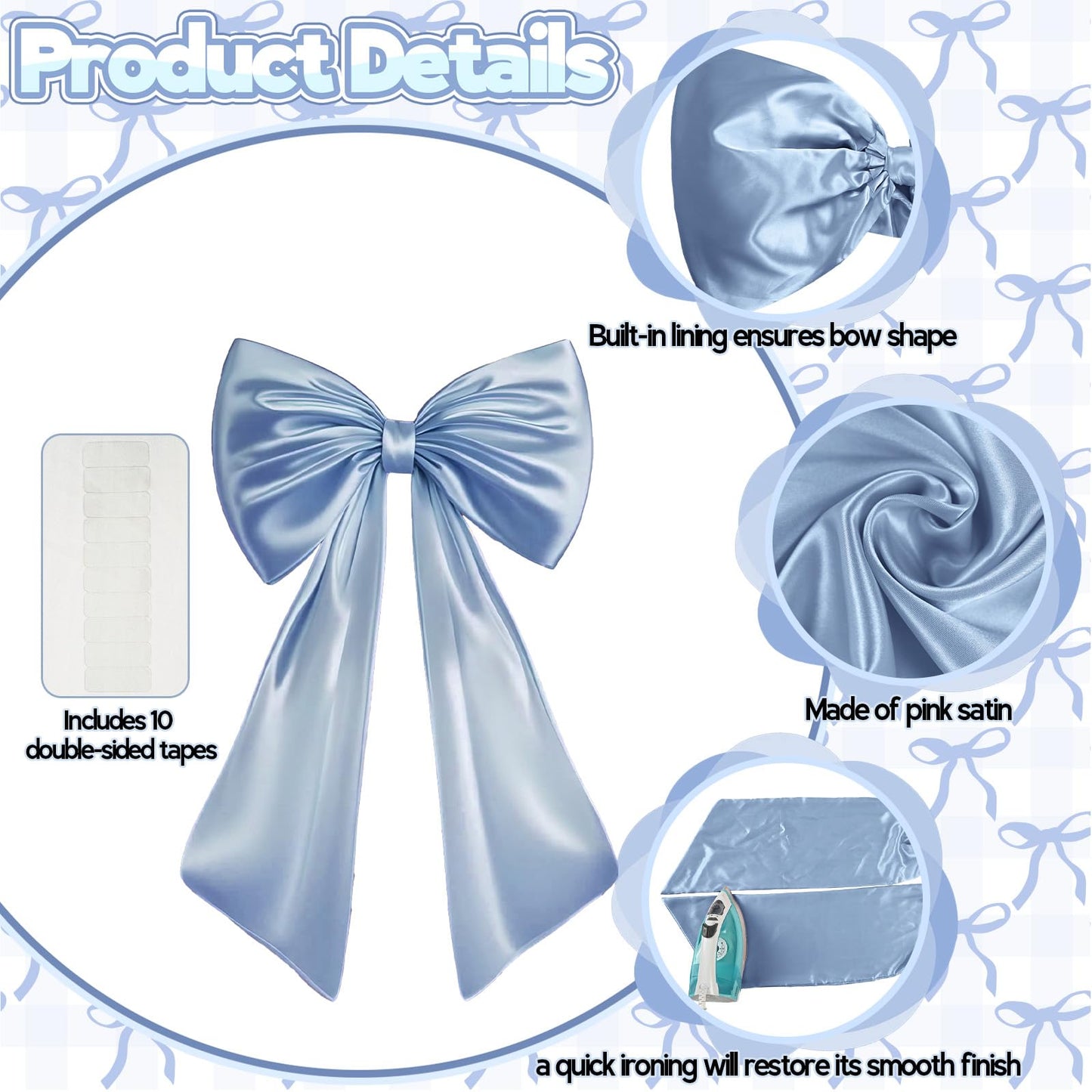 Froova Big Blue Bow Room Decor 40x24 in Large Baby Blue Coquette Decorations for Party, Giant Ribbon Tie as Something Blue for the Bride on Wedding Backdrop Wall Decor (Internal Stability Layer)