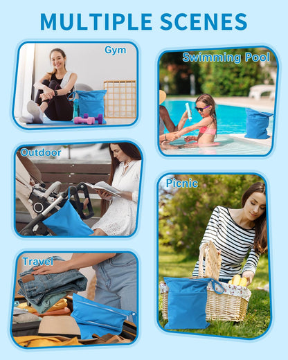 babygoal Wet Dry Bags 3 Pack for Baby Cloth Diapers, Washable Travel Bags, Beach, Pool, Gym Bag for Swimsuits & Wet Clothes with 2 Pockets 3LN10