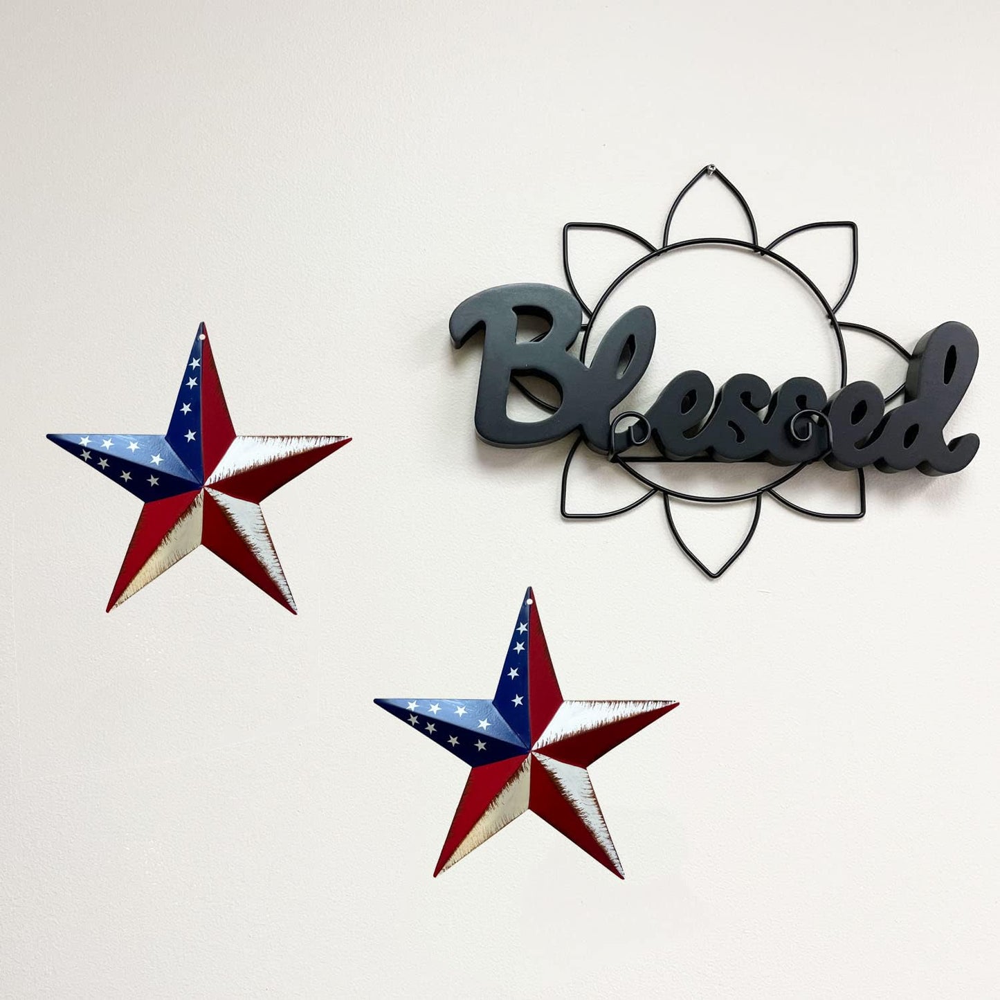 YUMBOR Rustic Metal 3D Barn Star Patriotic Wall Decoration July 4th Country Americana Patriotic Wall Ornament 8 inches