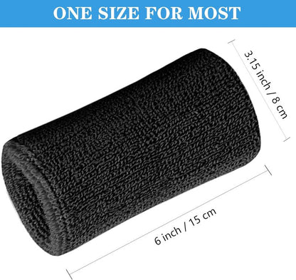 Absorbent Wrist Sweatbands - Breathable Cotton Athletic Bands for Sports | 6 Inch, 4 Pack
