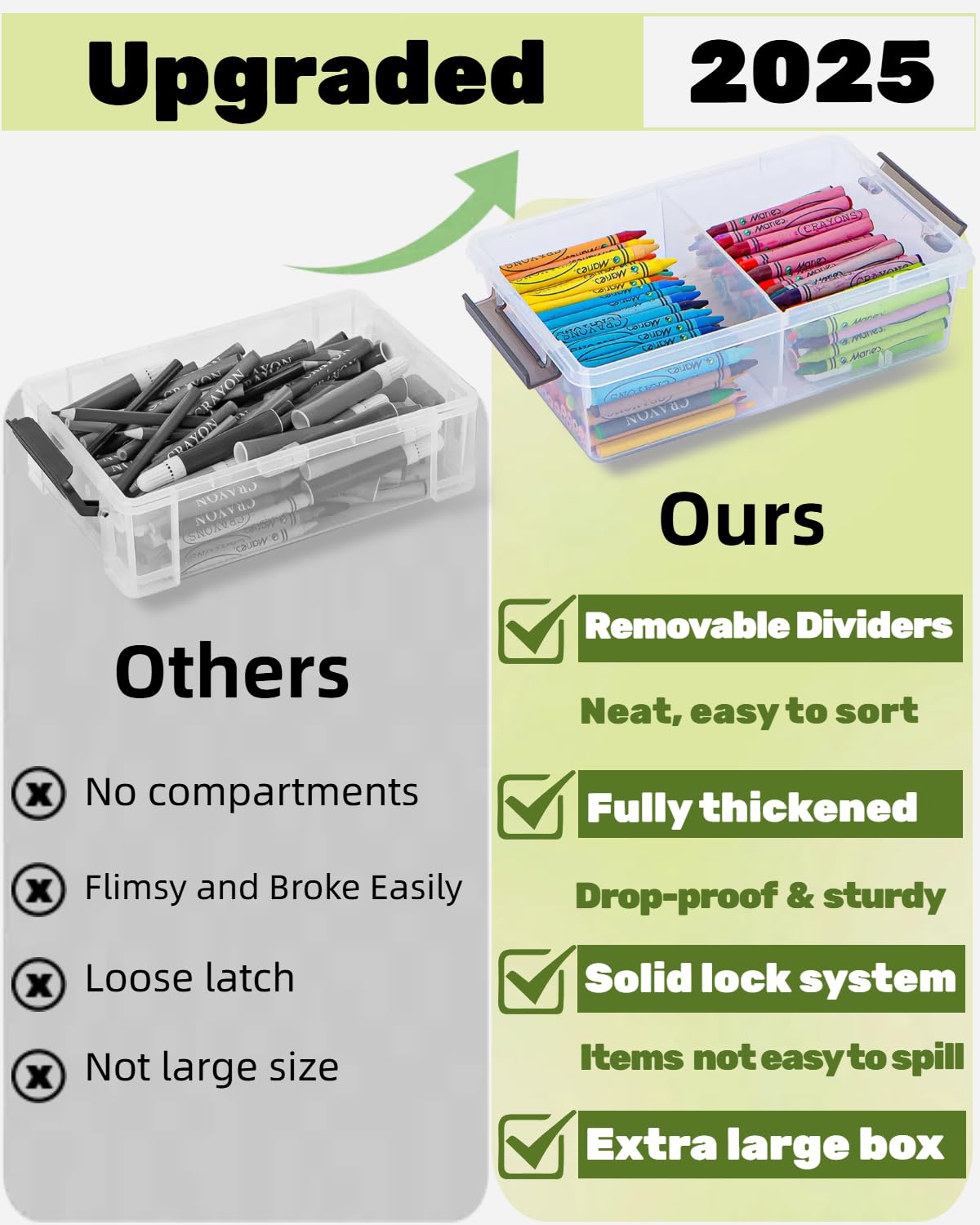GEOPHIA 6 Pack Extra Large Pencil Box with Removable Divider, Thickened Pencil Case Bulk, Clear Crayon Marker Organizer Stackable Plastic Small Storage Containers for Pen Craft School Supplies(Grey)
