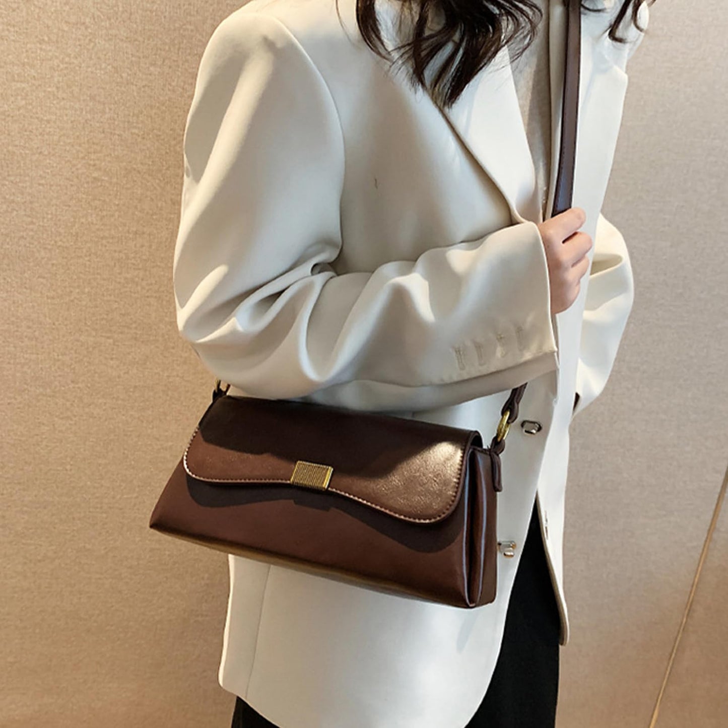 Farcauo Vintage Shoulder Bags Small Purses for Women Women's Tote Handbags Trendy Crossbody Bag, Adjustable Strap Shoulder Bag Dark Brown PU Leather Purse