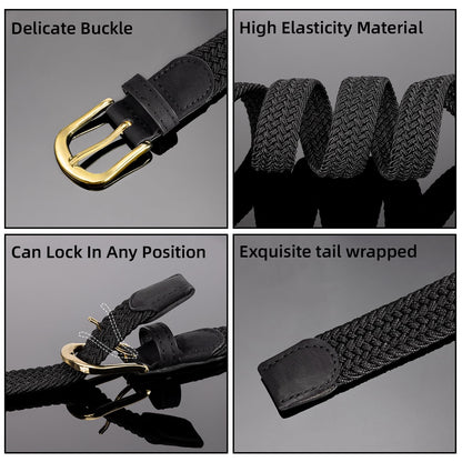 Alphyly Neries Thin Woven Braided Belt for Women, Elastic Golf Belt, Black and Blue, Fits Waist Size 28-36"