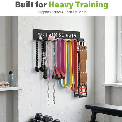 WIPHANY Home Gym Accessories Organization Storage Rack Equipment For Home 8 Hook Wall Hanger Display Gear Barbells Resistance Bands Jump Ropes Lifting Belt Hanger Accessories Hardware Included