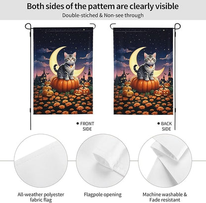 Halloween Cute Cat Pumpkin Garden Flag for Fall Festival Porch Patio Farmhouse Outdoor Yard Decoration Vertical Double Sided Burlap 12.5 x 18 Inch