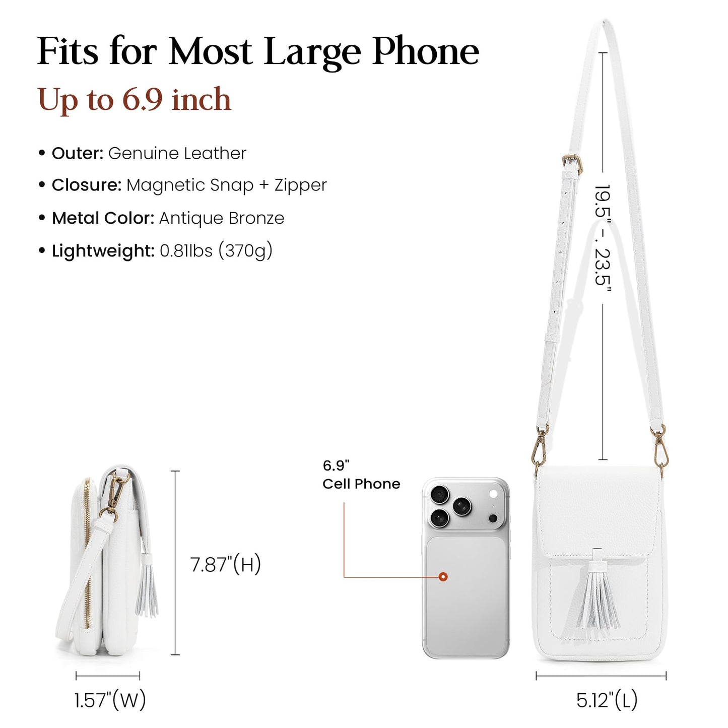 befen White Small Crossbody Bag for Women, Lightweight Mini Purse with Multiple Compartments and Card Slots for Daily Use Travel