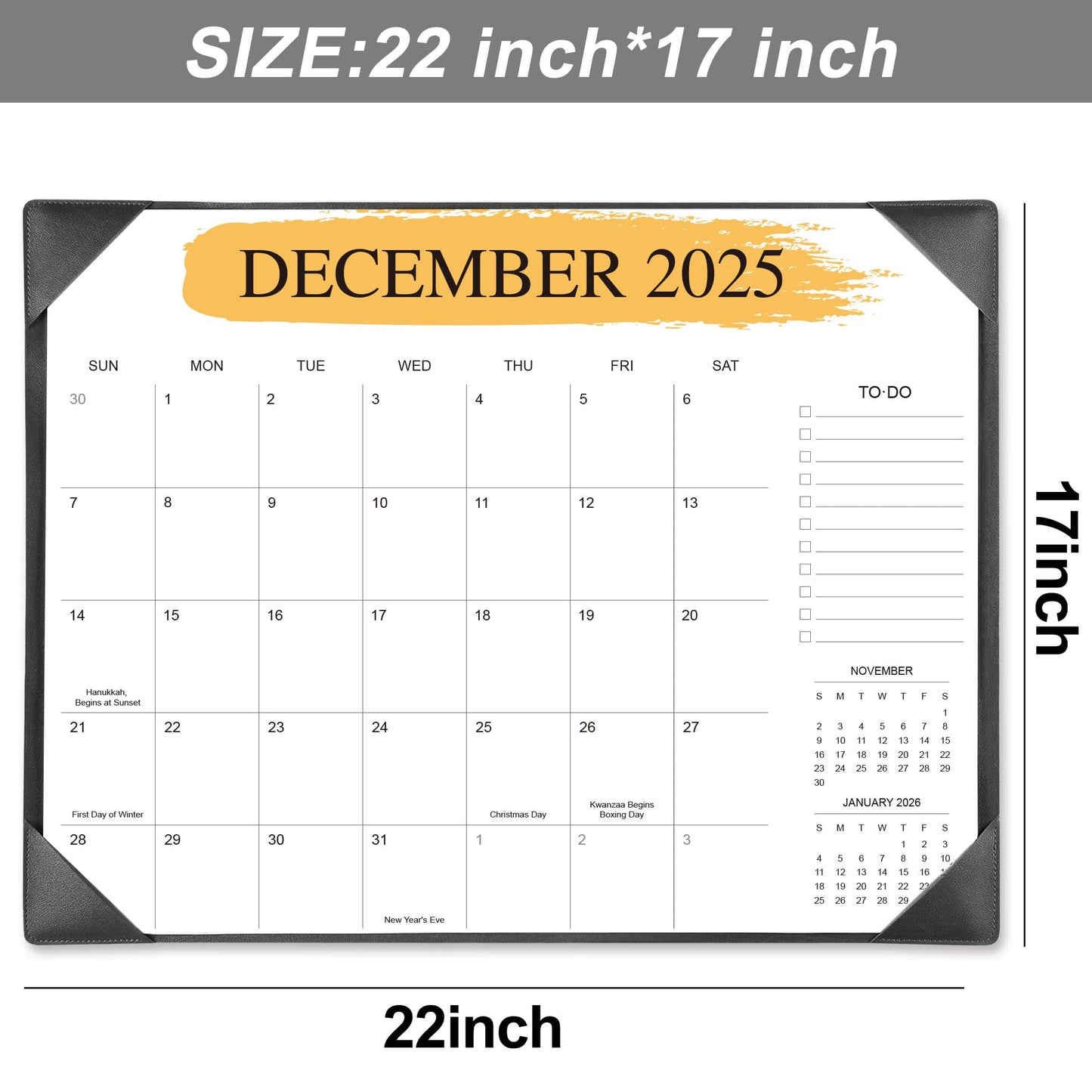 Desk Calendar 2026-2027 with Desktop Mat – 22" x 17" Large Desk Calendars with Desktop Pad, 18-Month Teacher Desk Calendar from Jan 2026–Jun 2027, for Office, School & Home Use (Black)