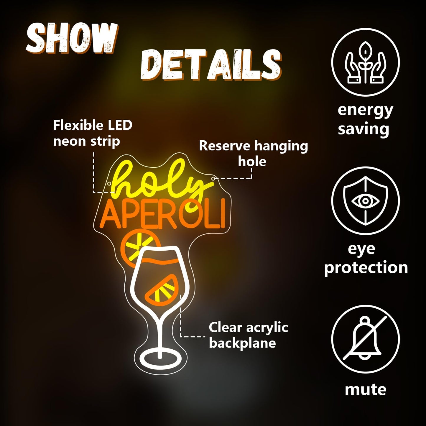 Holy Aperoli Spritz Cocktail Neon Sign, Cocktail Led Neon Light for Home Bar Club Party Man Cave Wall Decor, Dimmable USB Powered Signs Gift for Boy Spritz Lover