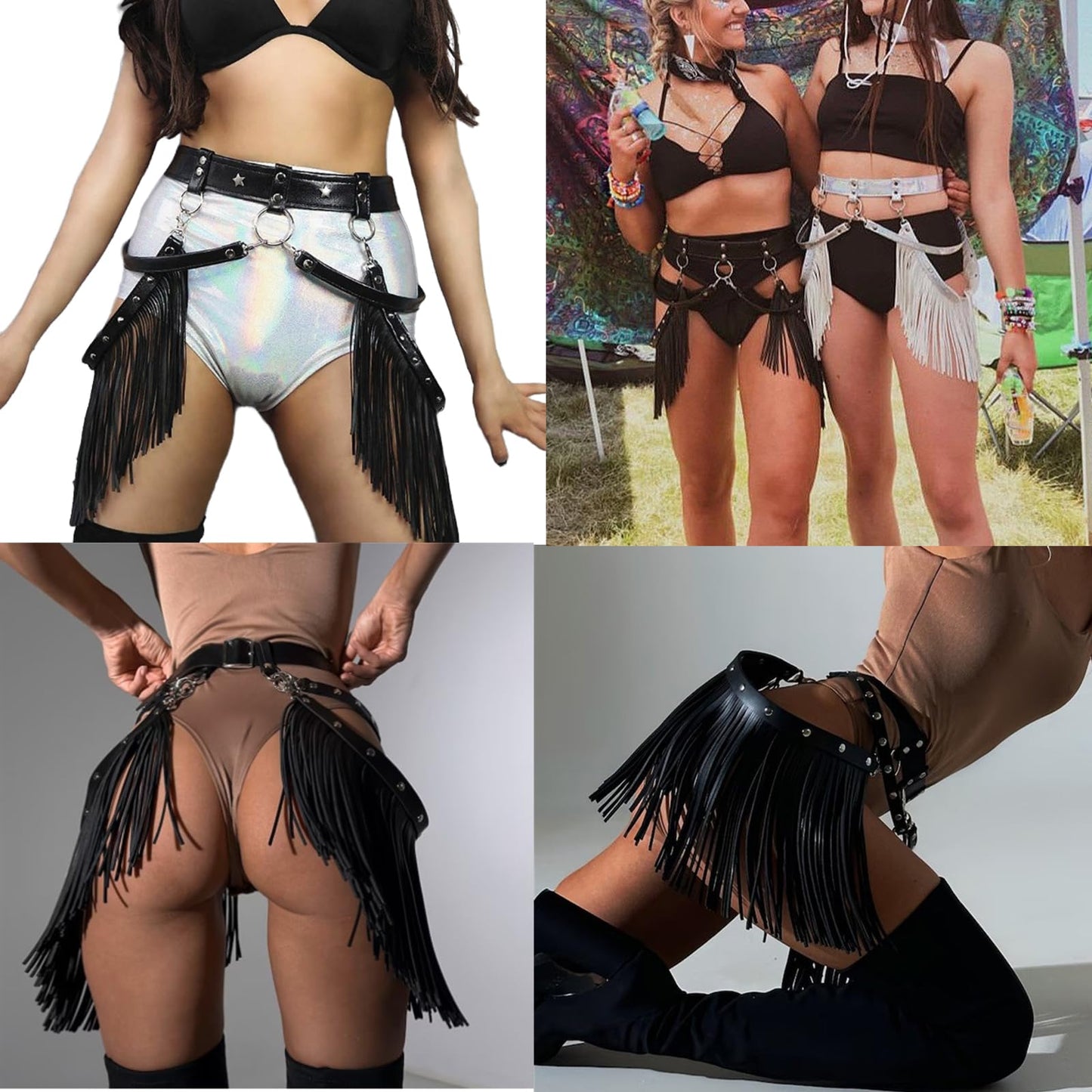Women Punk Tassel Belt Leather Body Harness Waist Chain Gothic Caged Belt Rave Party Nightclub Costume
