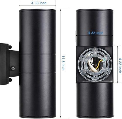 Up Dawn Outdoor Lights Exterior Wall Light Fixture Cylinder 3000K, Modern Black Outdoor Dusk to Dawn Light Fixture Wall Mount 2 Pack,IP65 Outside Sconce for House,Garage,Porch