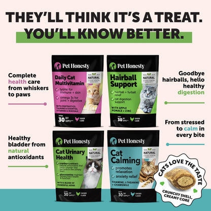 Cat Hairball Support Crunchy & Creamy Chews, Hairball Remedy Cat Treats, Furball Treatment, Supports Skin & Coat, Digestion, Vitamins & Hairball Medicine, Chicken (90-Day Supply)