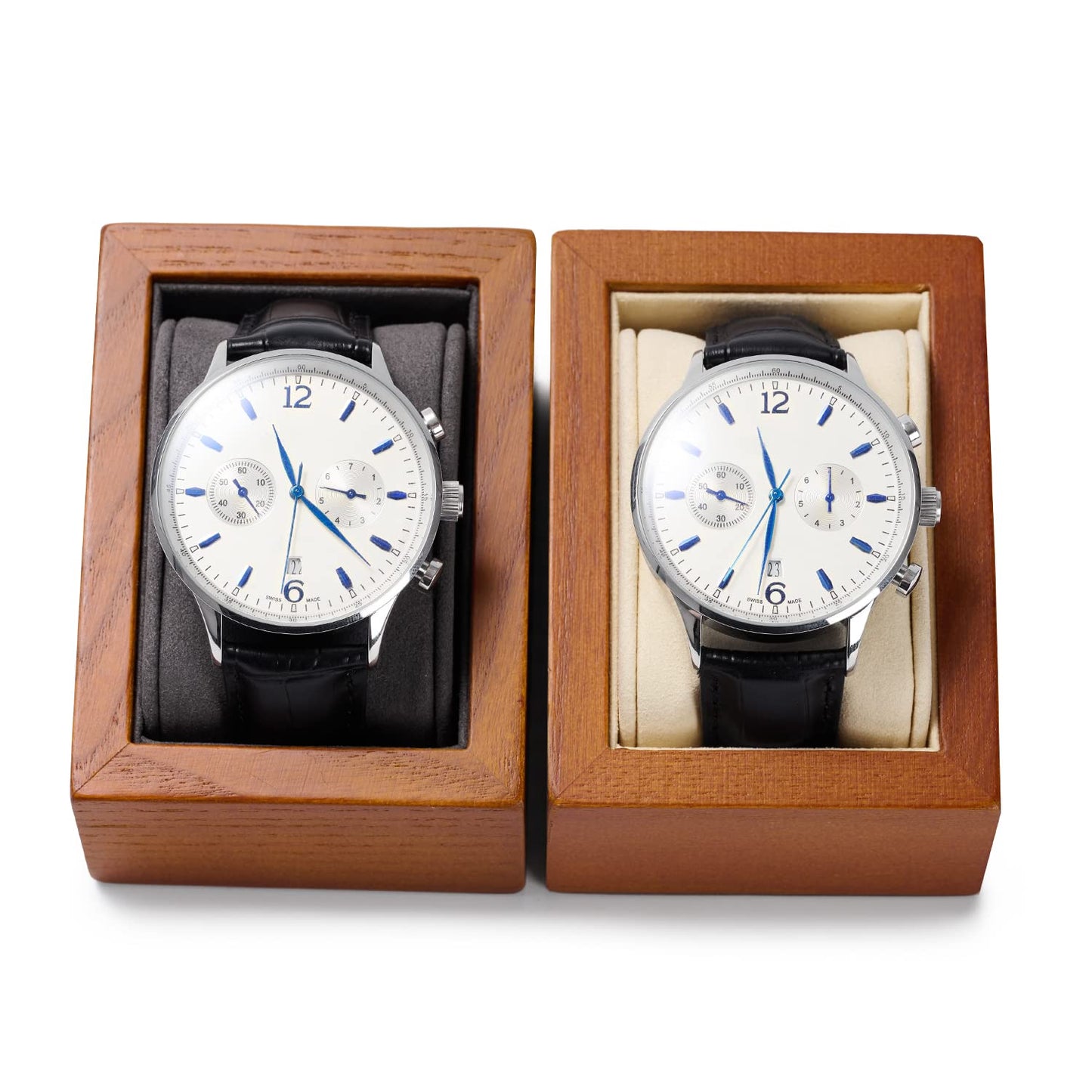 Papten Solid Wood Watch Box Holder Single Watch Travel Case for Men and Women With Microfiber Pillow (Grey)