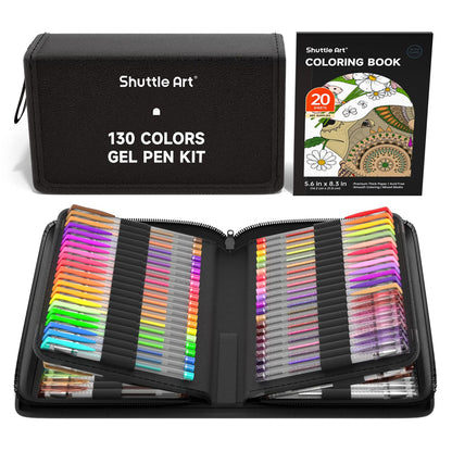 Shuttle Art Gel Pens, 130 Colors Gel Pen with 1 Coloring Book in Travel Case for Adults Coloring Books Drawing Crafts Scrapbooking Journaling