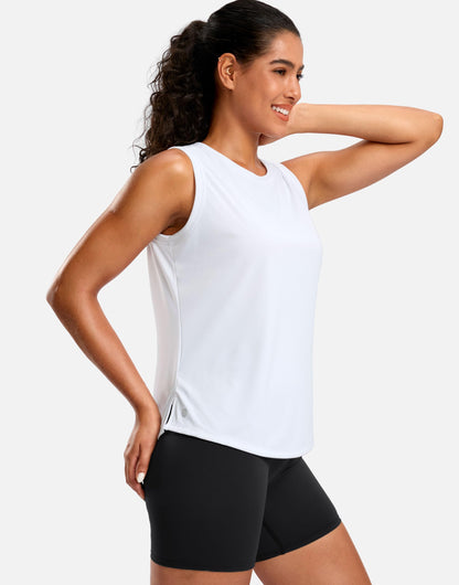 G Gradual Women's Sleeveless Workout Tops Lightweight High Neck Tennis Yoga Shirts Running Athletic Tank Tops for Women(White,M)