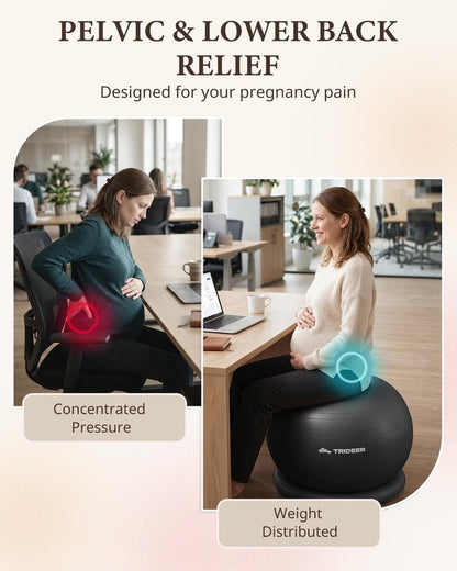 Trideer Yoga Ball Chair with Base for Office Desk, Exercise & Stability Ball Seat, Pilates Ball for Core Training, Pregnancy Ball for Comfort, Back Pain Relief & Active Sitting